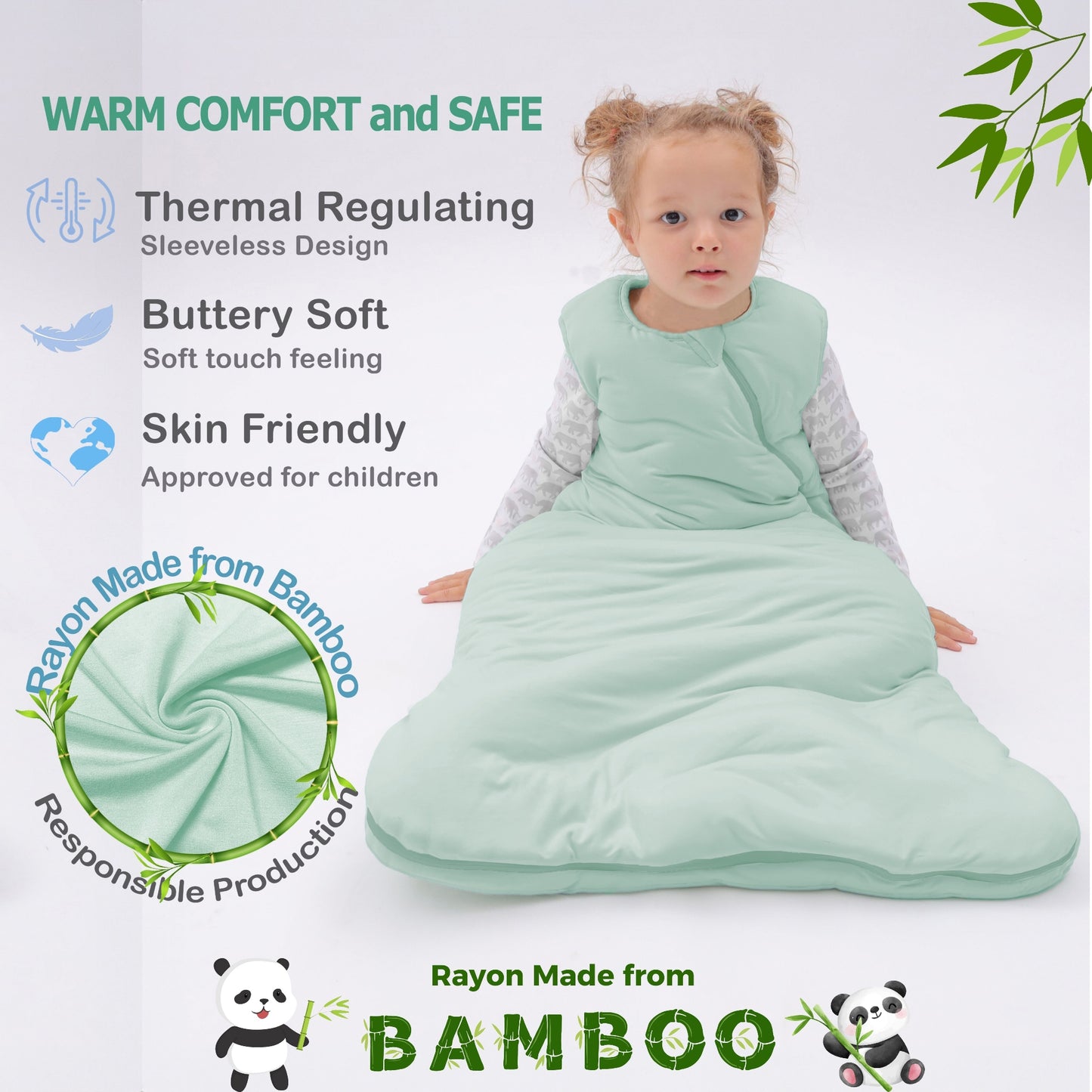 Little Softies 0-6 Month  1.0 TOG Premium Bamboo Baby Sack Sleeping Bag 2-Way YKK Zipper